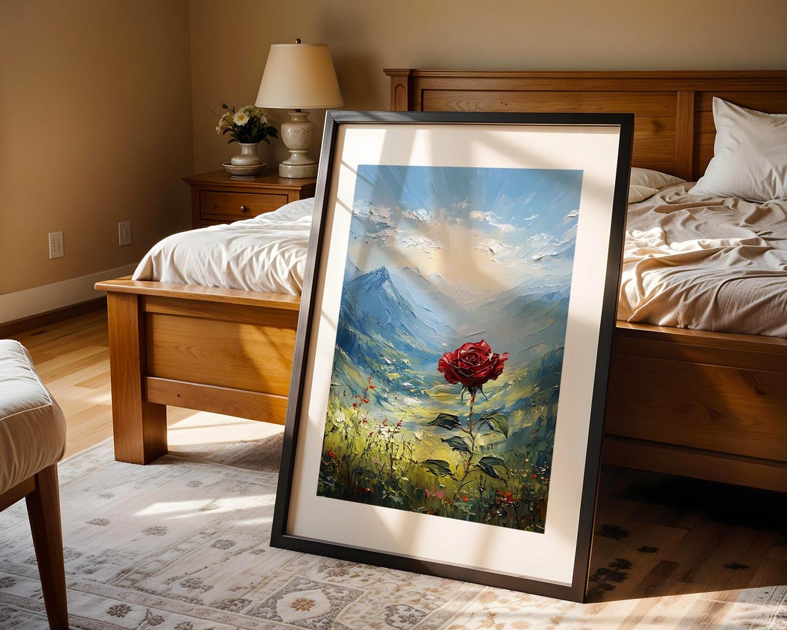 Red Rose Mountain Landscape Oil Painting Romantic Art Poster - Image 5