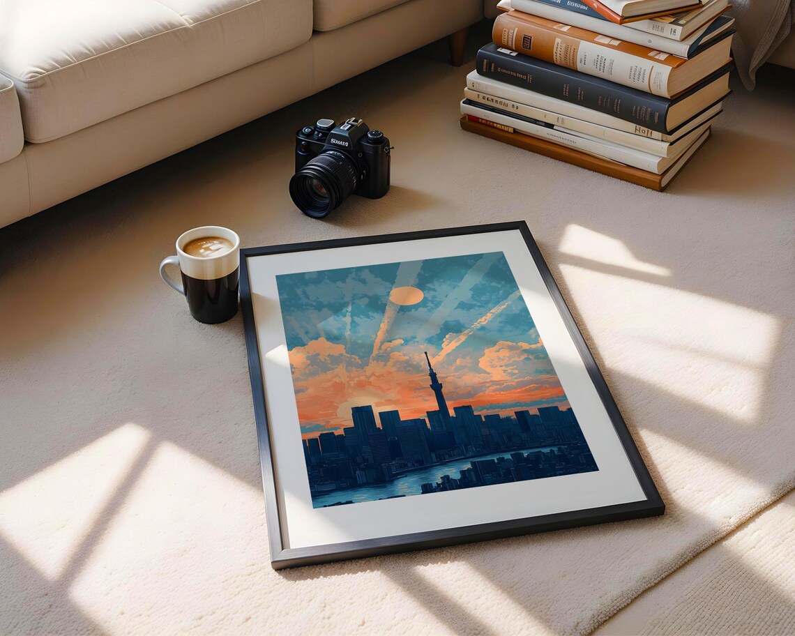 Tokyo Skytree Sunset Skyline Retro Travel Illustration Poster - Image 5