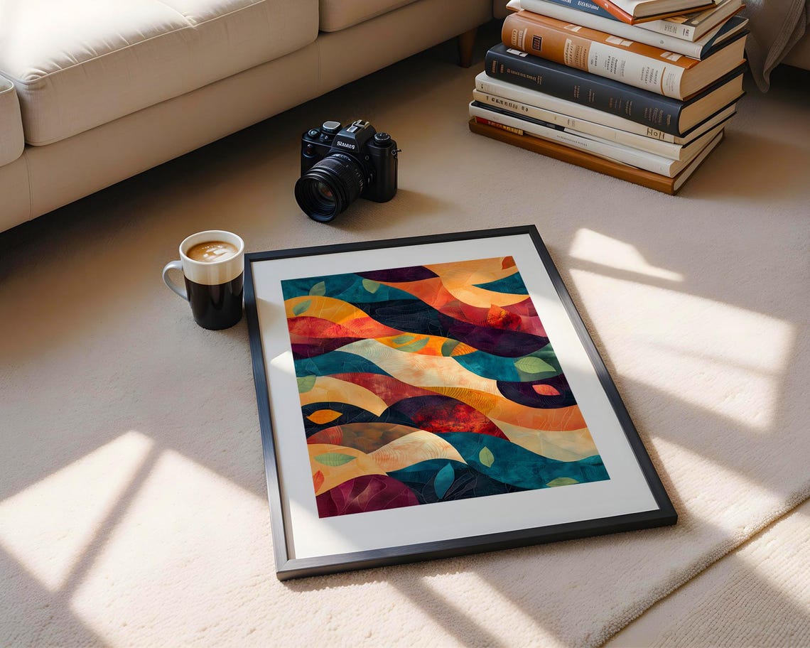 Colorful Organic Waves Teal Orange Abstract Modern Art Print - Image 5