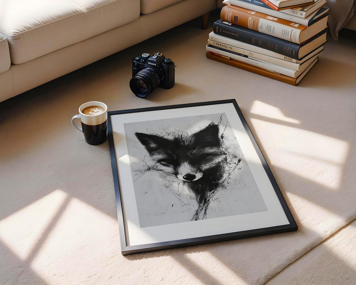 Minimalist Wild Fox Charcoal Sketch Wall Art Print Abstract Animal Illustration Trendy Poster Modern Home Decor - Image 6