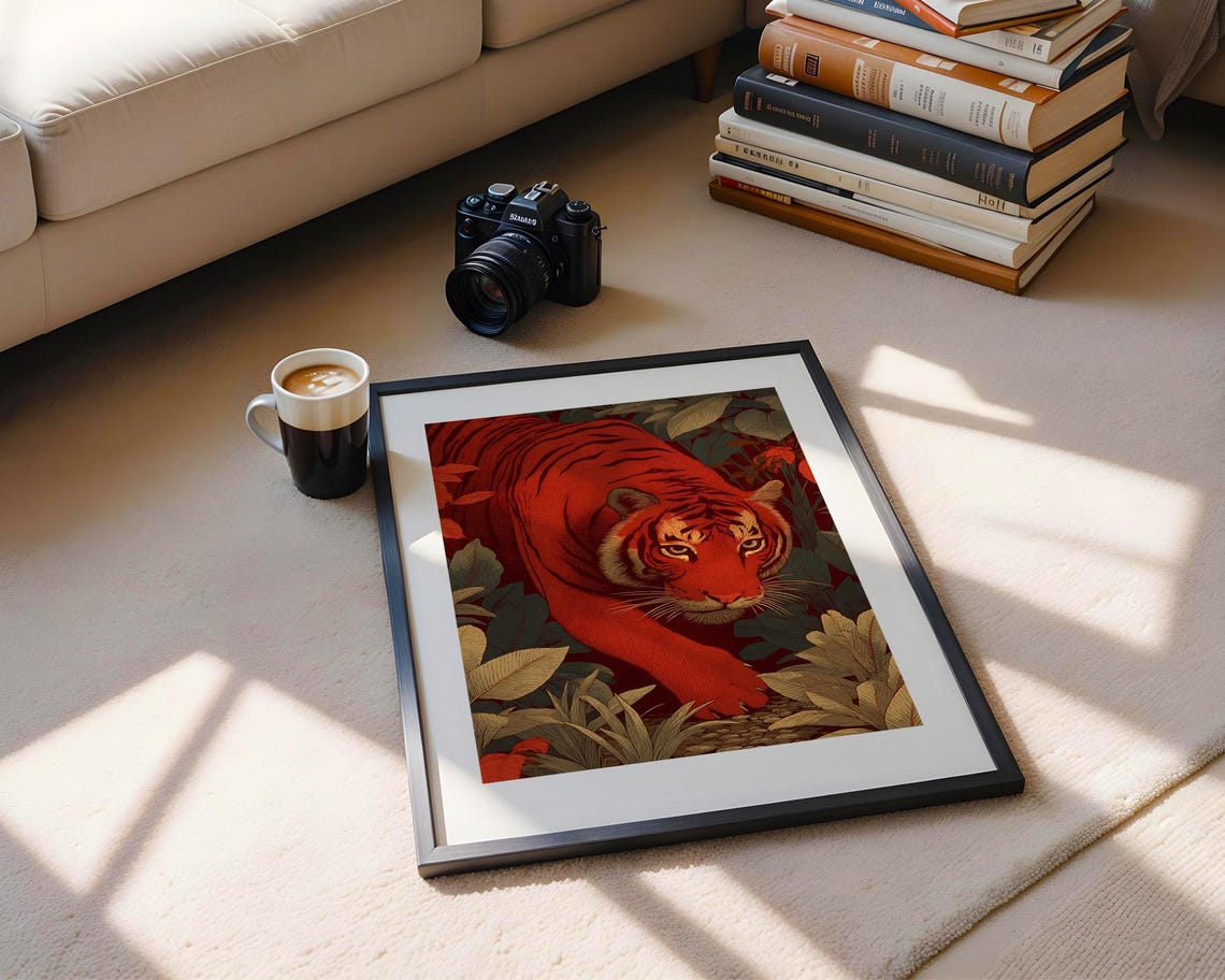 Boho Tiger Botanical Animal Painting Trendy Asian Japanese Poster Wall Art Print Modern Home Decor Artwork Gift - Image 5