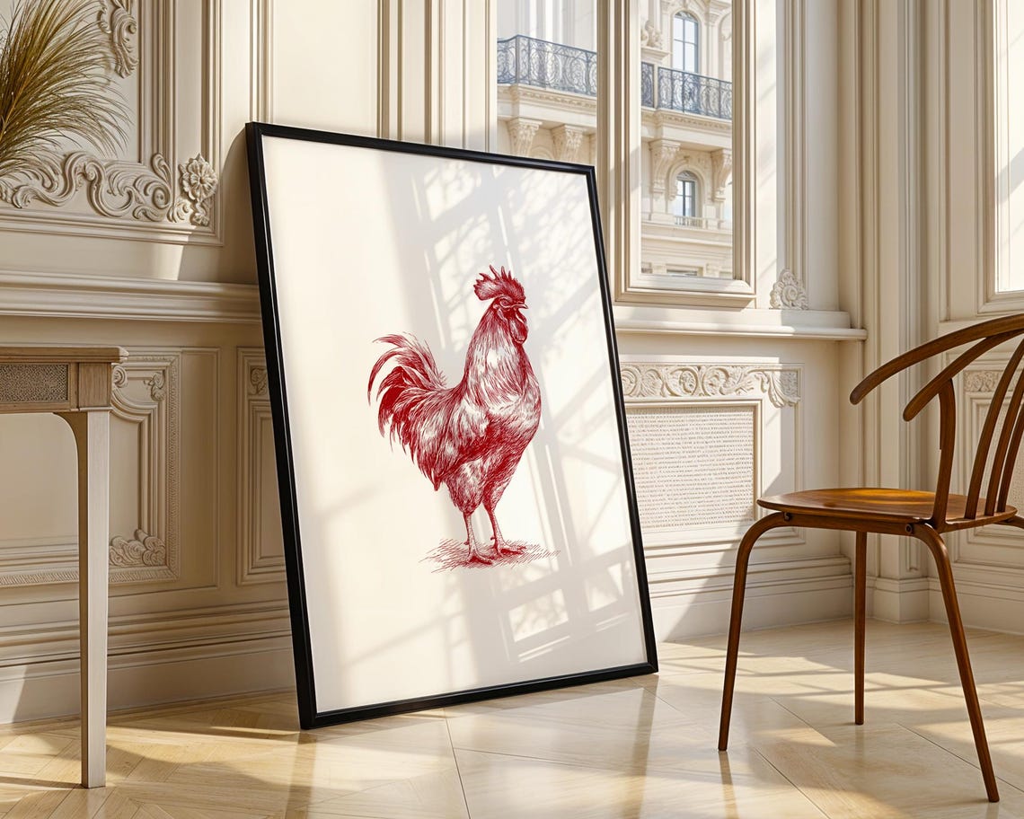 Proud Red Rooster Vintage Engraving Farm Bird Illustration Poster - Image 4