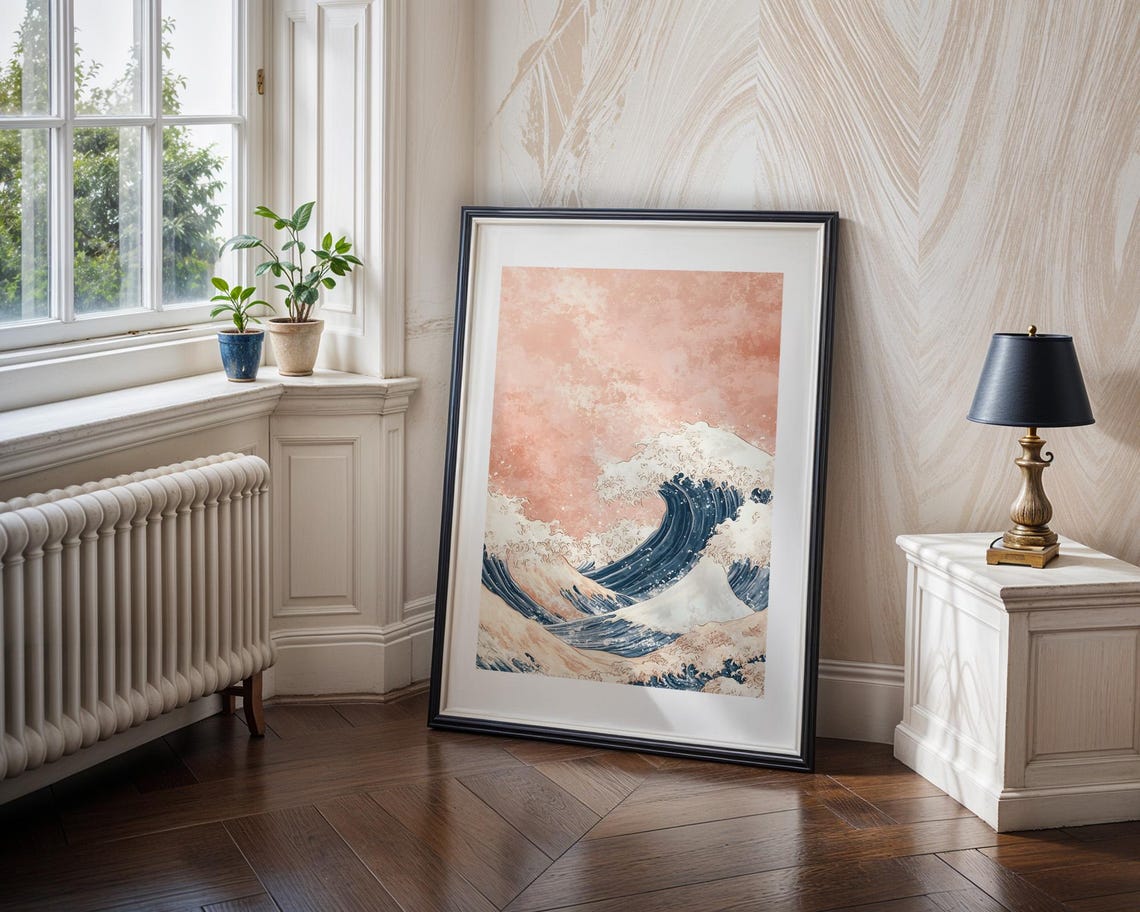 Great Wave Japanese Ocean Pink Sky Classic Art Reimagined Poster - Image 4
