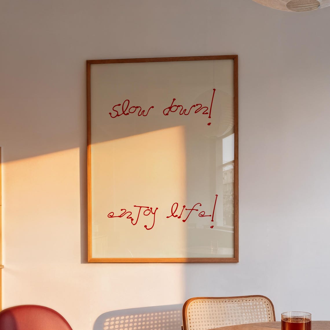 Slow Down Enjoy Life Quote Print With Handwritten Red Script Art