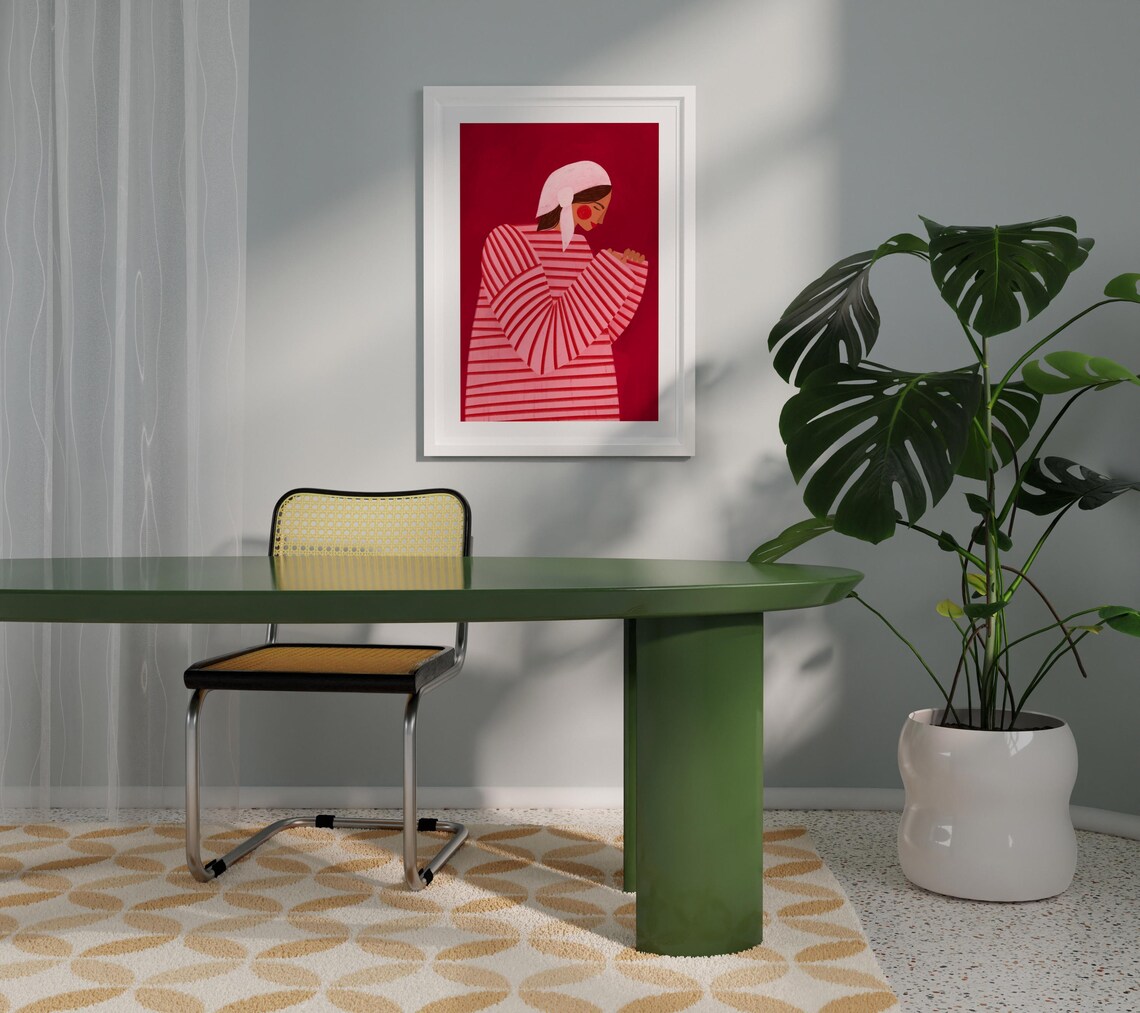 Woman With Red Stripes Line Art Portrait Print - Image 4