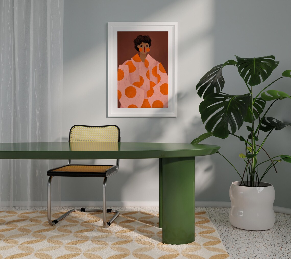 Woman With Orange Dots, Minimal Portrait Art Print - Image 2