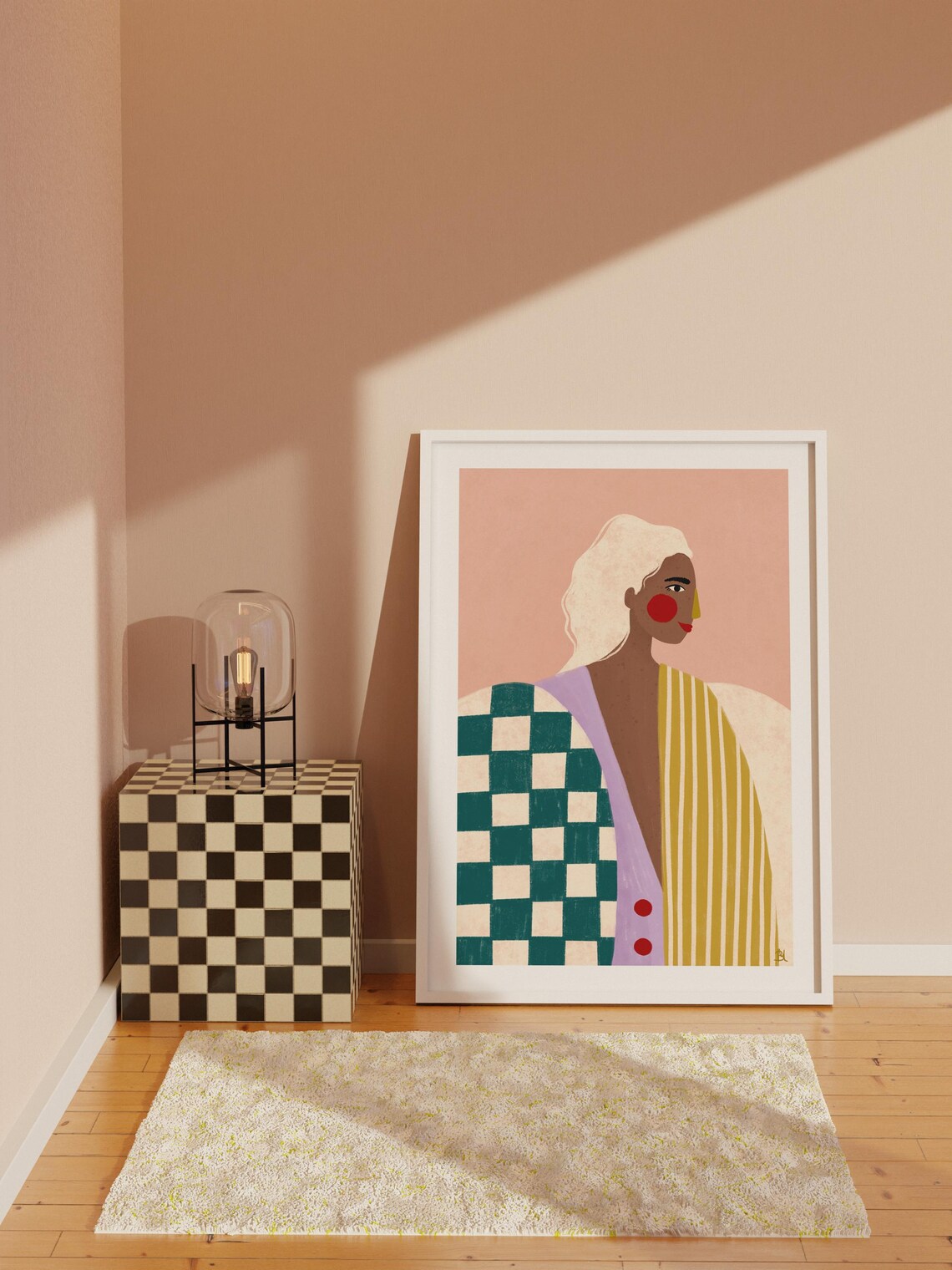 Funky Blouse Stripes and Checkered Portrait Art Print - Image 2