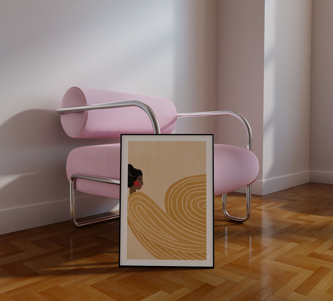 Woman With Yellow Dress, Minimal Portrait Art Print - Image 2