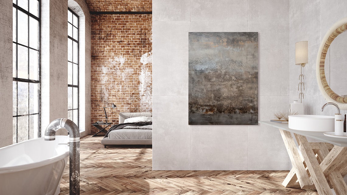 Black Neutral Tones Abstract Oil Painting Print Modern Accent Art Minimalist Wall Decor - Image 4