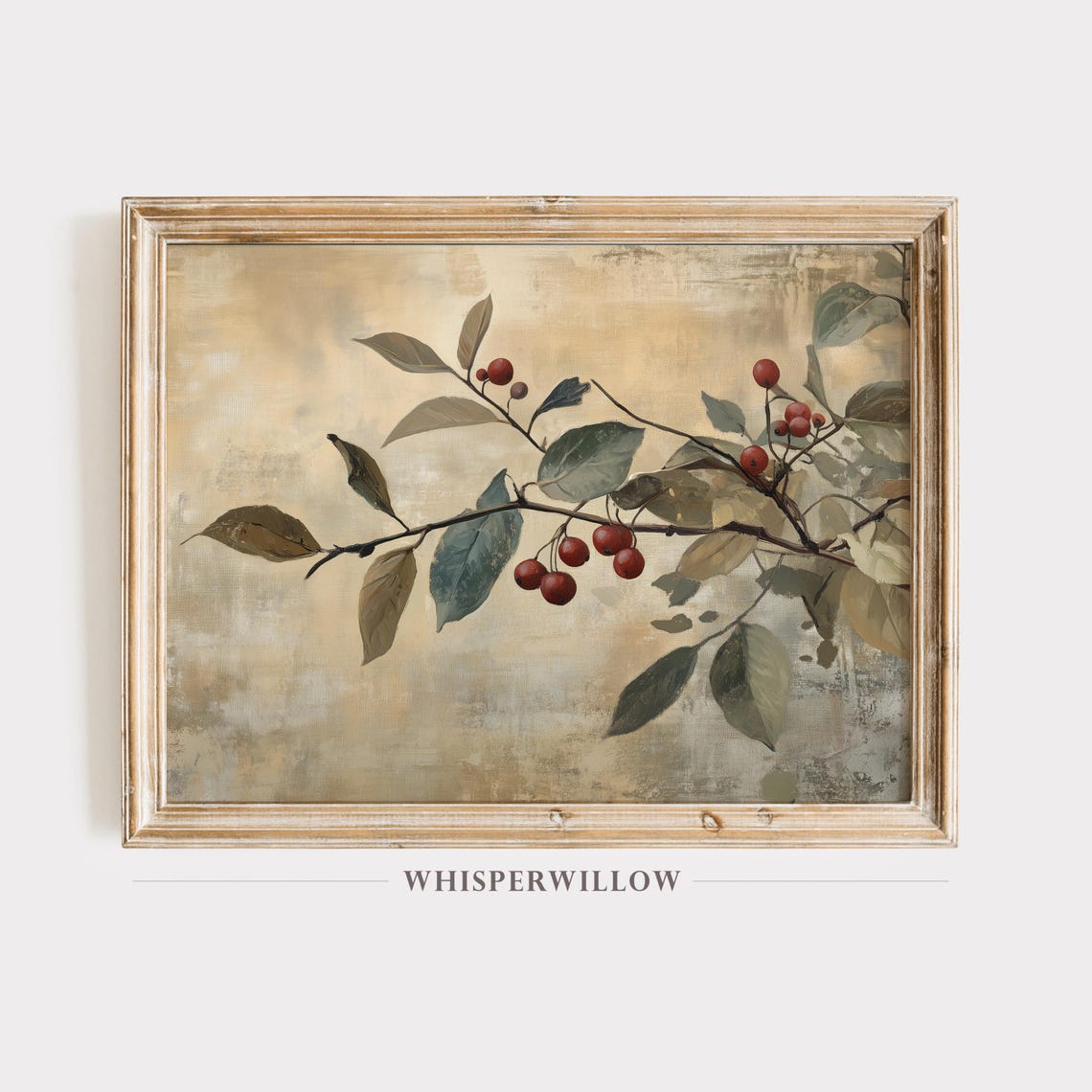 Red Berry Tree Branch Vintage Style Botanical Painting Poster