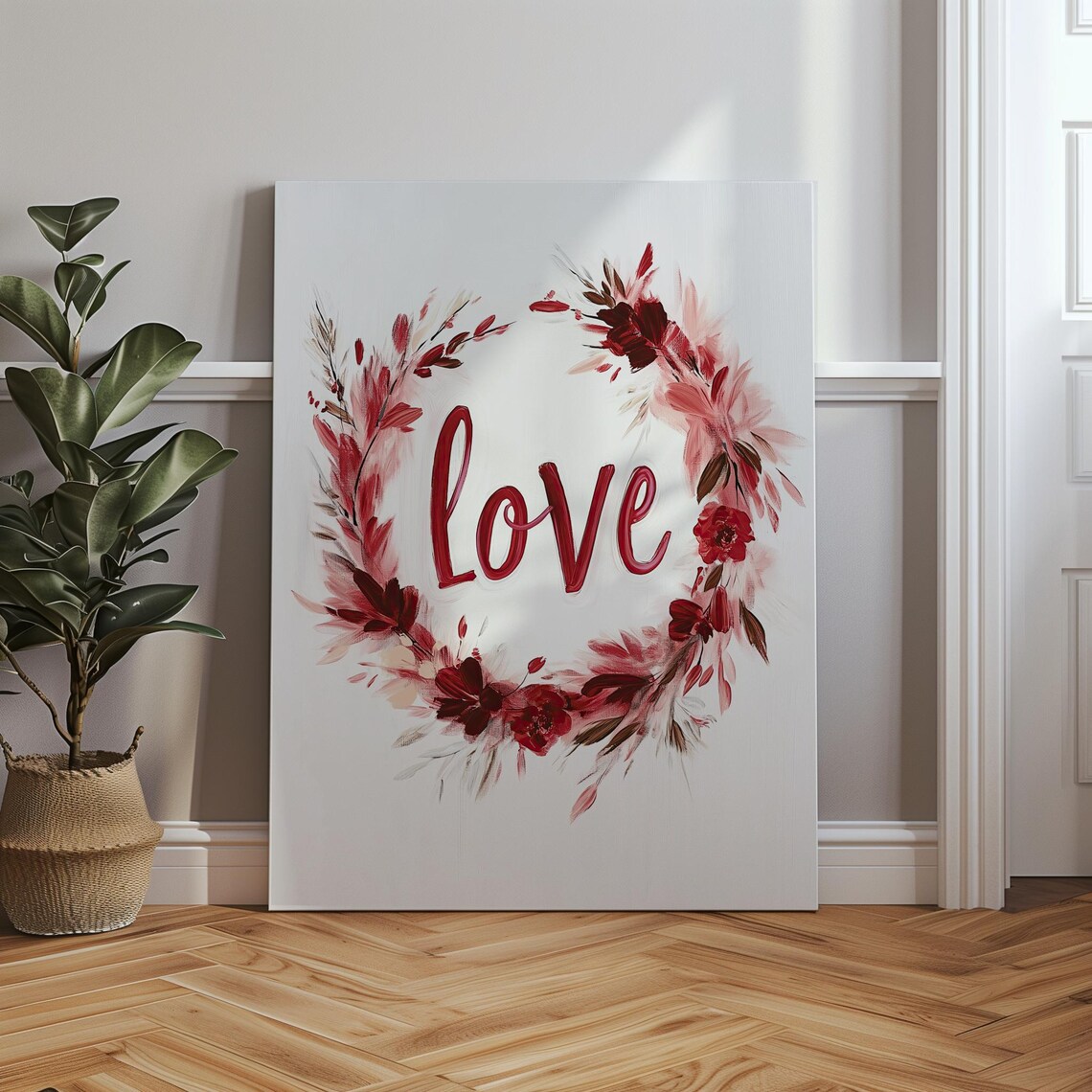Red Floral Watercolor Wreath with Hand Lettered Love Quote Poster - Image 2