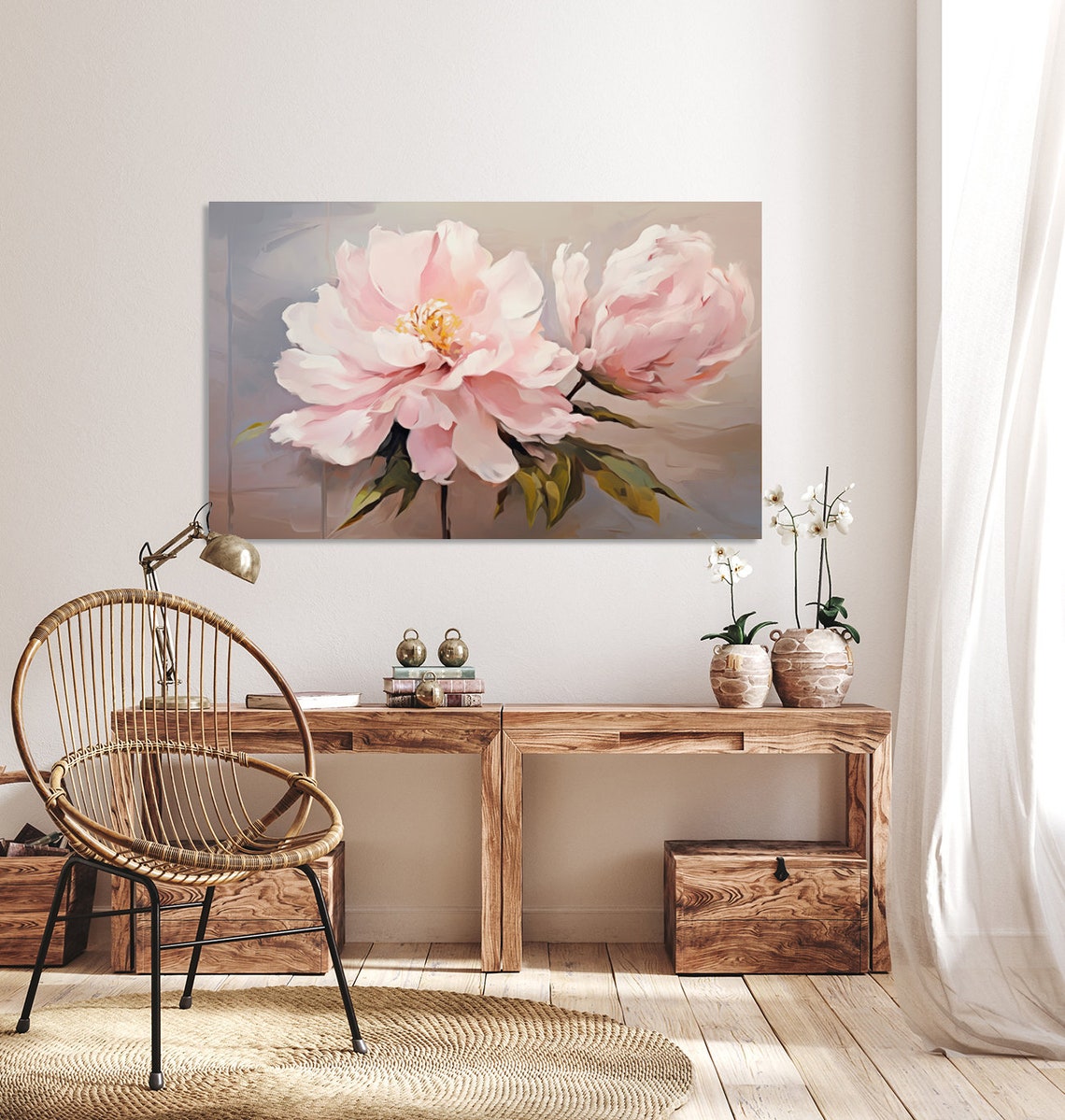Soft Pink Peonies Blossom Floral Painting Romantic Spring Art Poster - Image 2
