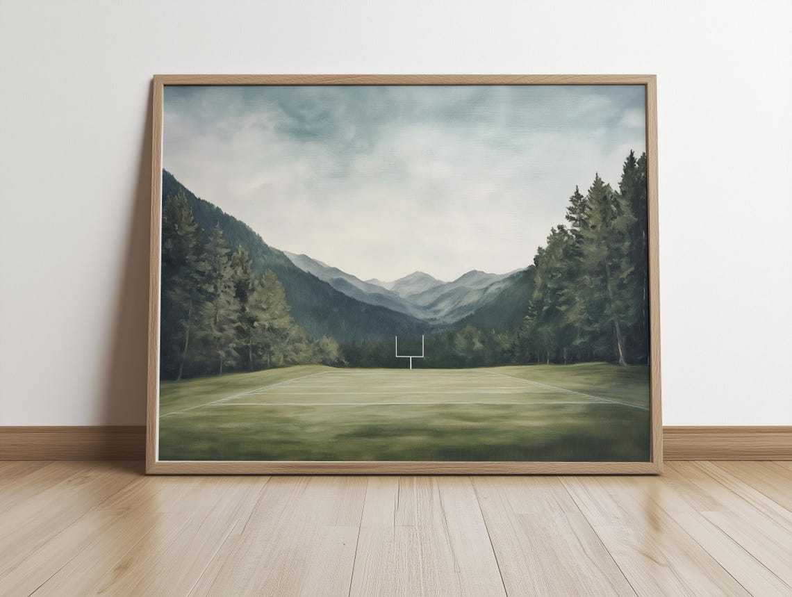 Empty Football Field in a Quiet Mountain Valley Meadow Poster - Image 3