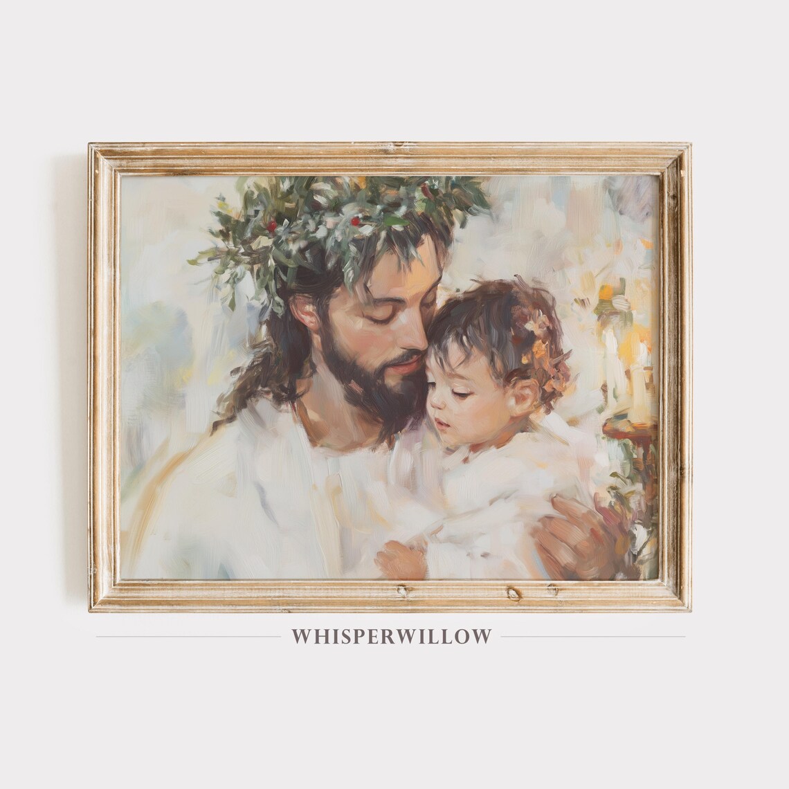 Jesus with Child Christmas Portrait Wreath Crown Painting Poster