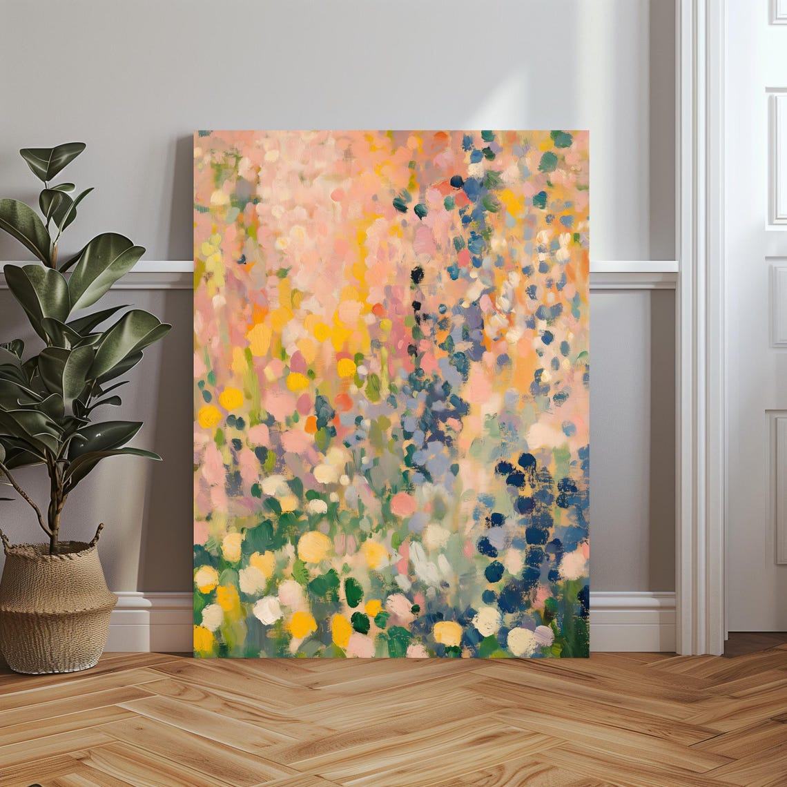 Impressionist Flower Garden in Soft Pastel Dots Painting Poster - Image 5