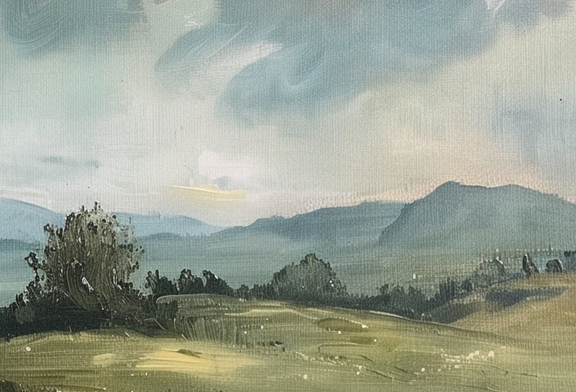 Horse Rider Crossing Green Hills Under Dramatic Clouds Poster - Image 6