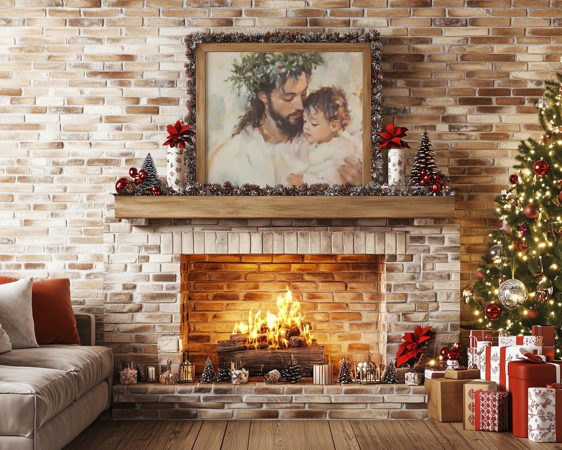 Jesus with Child Christmas Portrait Wreath Crown Painting Poster - Image 5