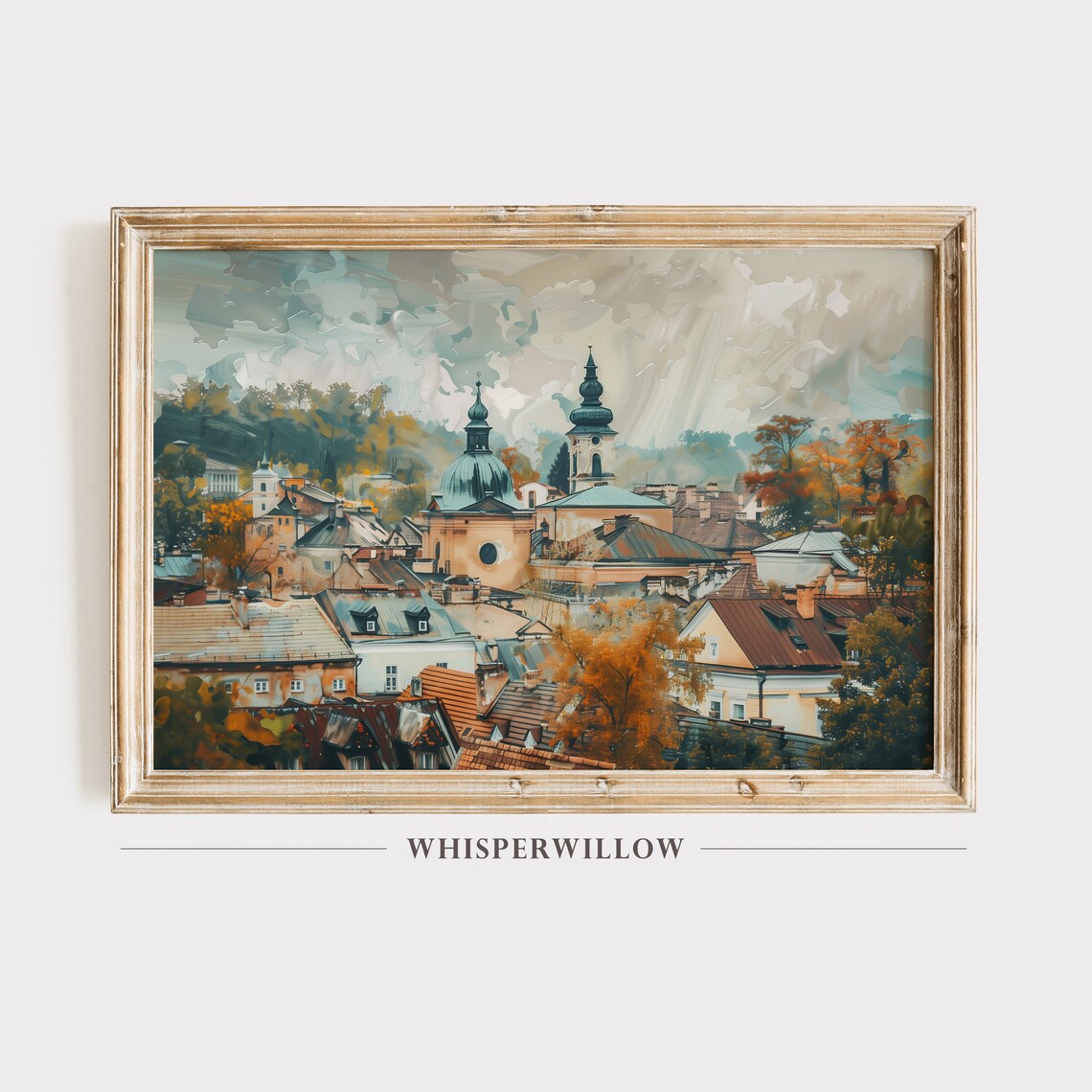 Old European City Rooftops Church Dome Autumn Treescape Poster