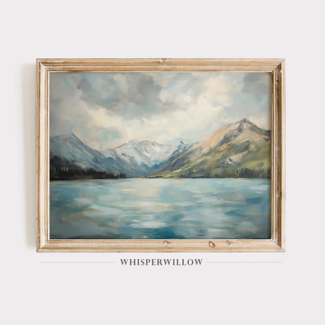 Snow Capped Mountains Over a Calm Blue Lake Painting Art Poster