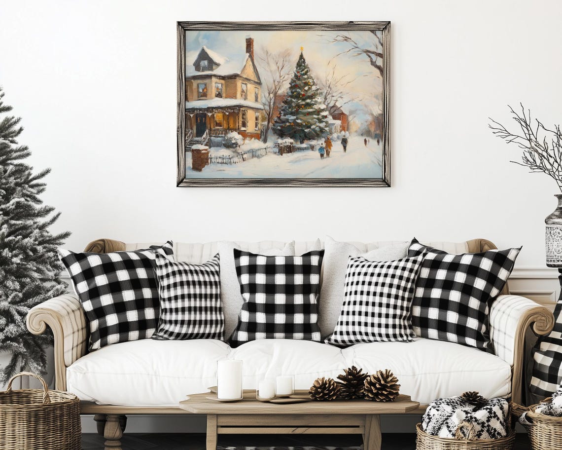 Victorian House with Glowing Christmas Tree on Snowy Street Poster - Image 2