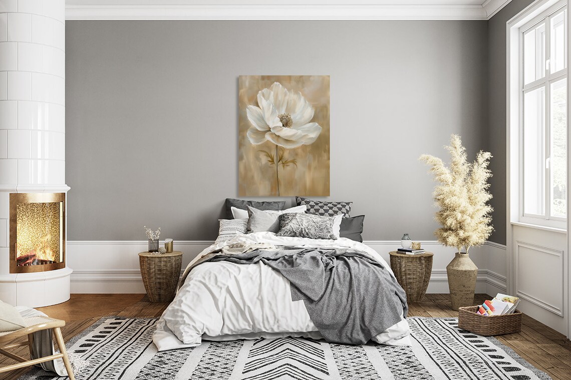 Anemone Soft White Bloom Painting, Vintage Floral Art - Image 4