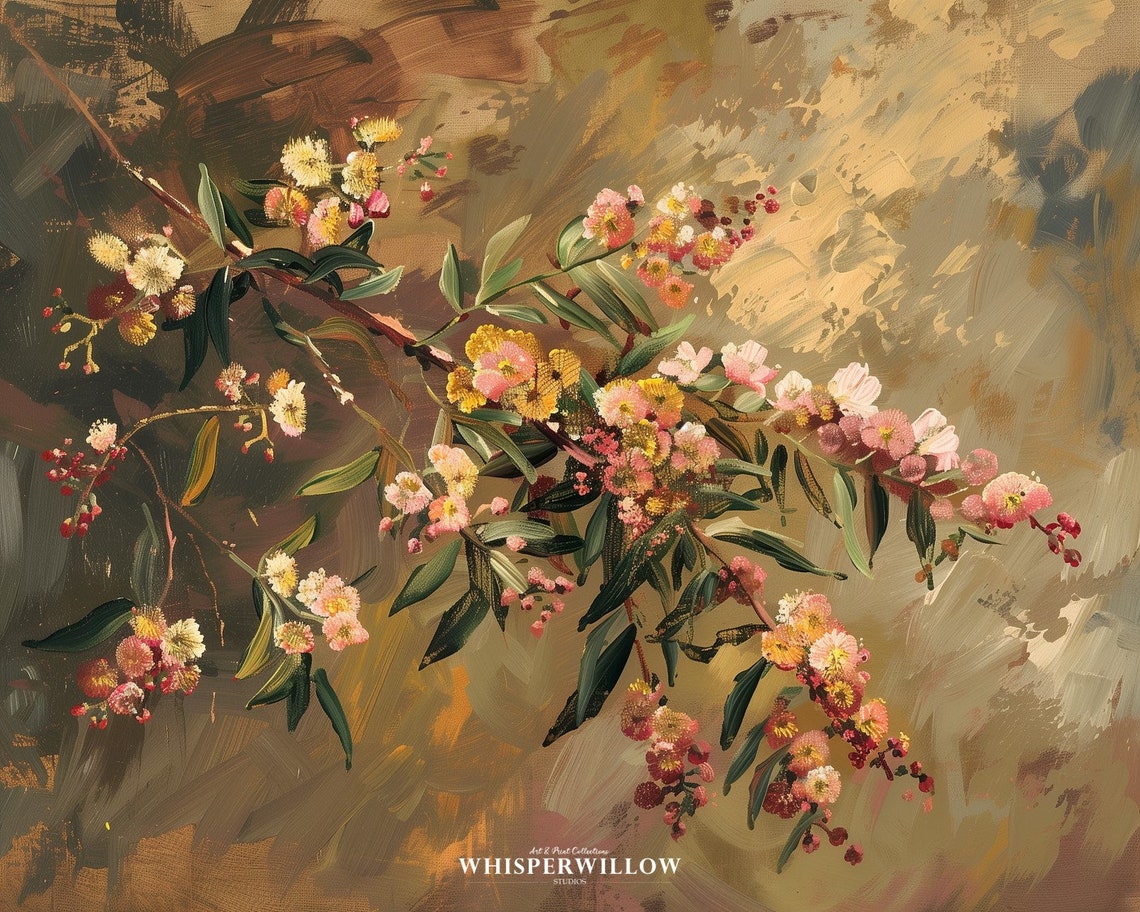Mimosa Branch Still Life Painting Yellow Spring Flowers Print - Image 6