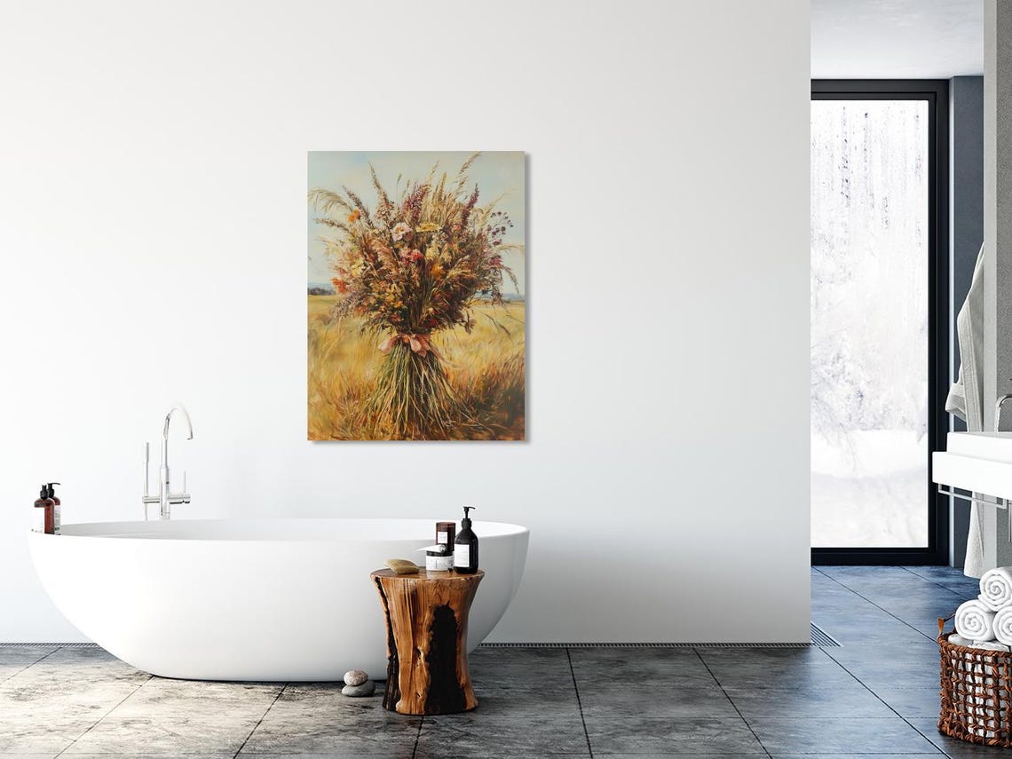 Dried Flower Bouquet Painting Rustic Fall Farmhouse Wall Art - Image 2