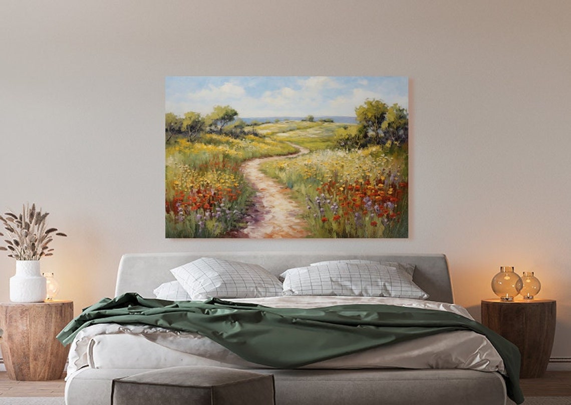 Colorful Wildflower Valley Winding Stone Path Spring Meadow Poster - Image 3