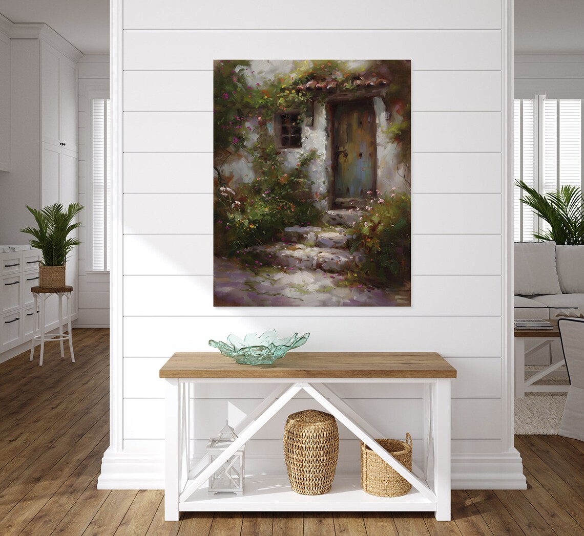 Rustic Old Cottage Door with Climbing Flowers Vintage Painting Poster - Image 4