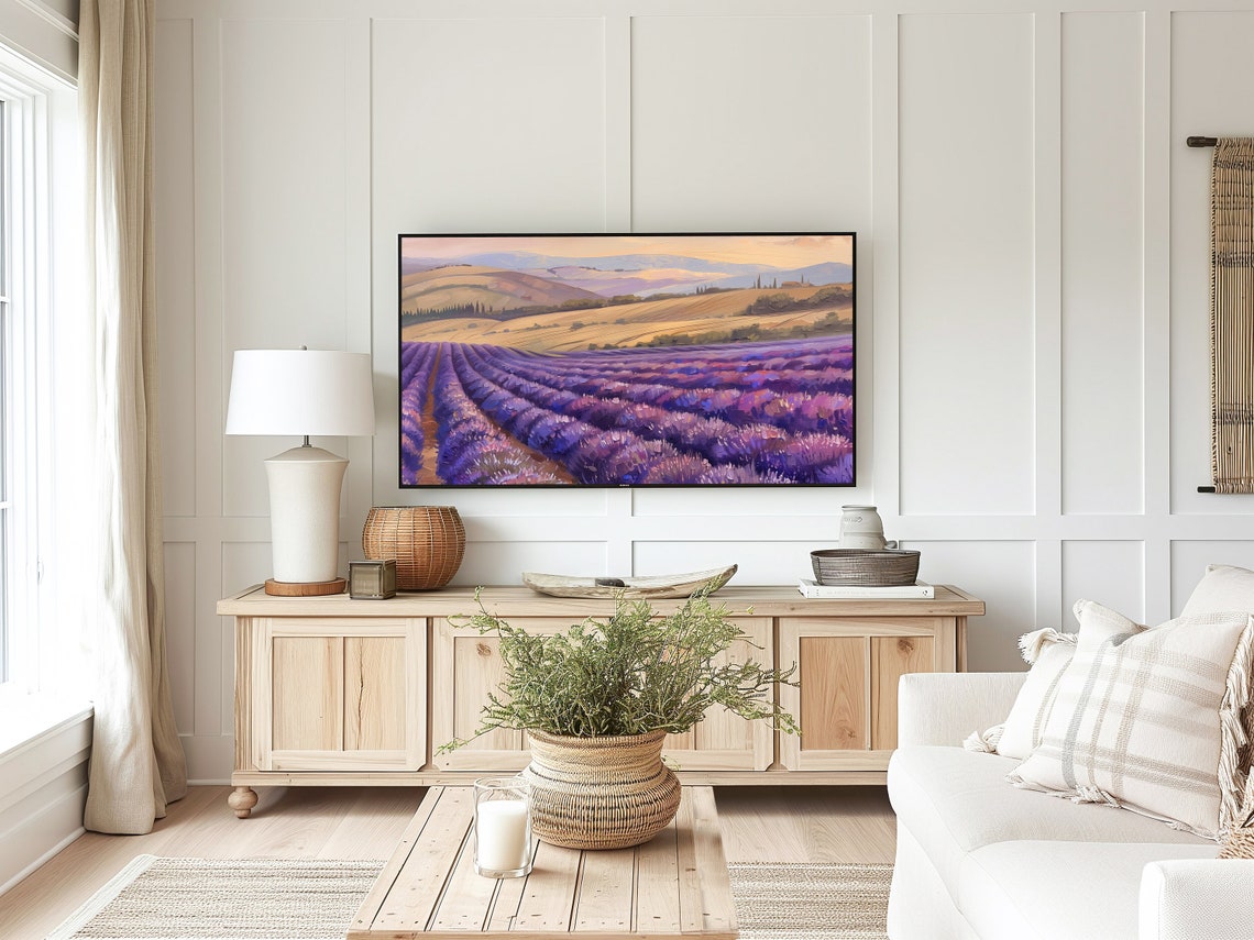 Purple Lavender Field Rows Rolling Hills Sunset Landscape Poster - Image 2