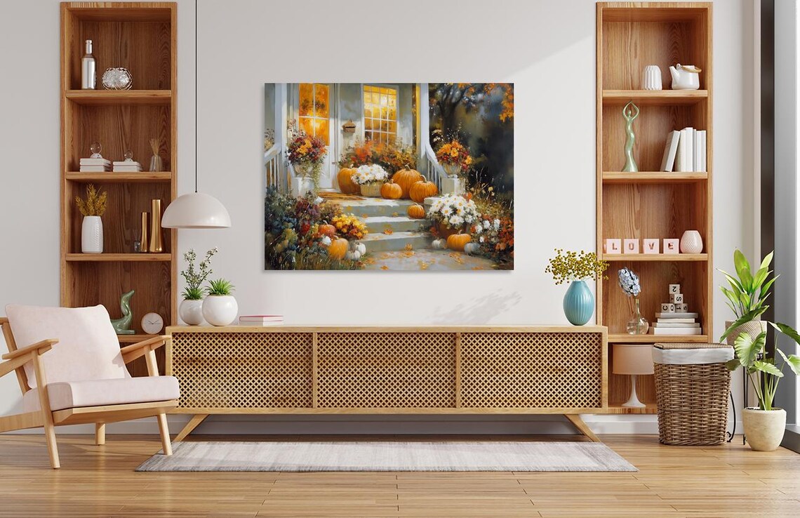 Autumn Floral and Pumpkins Halloween Wall Decor - Image 2