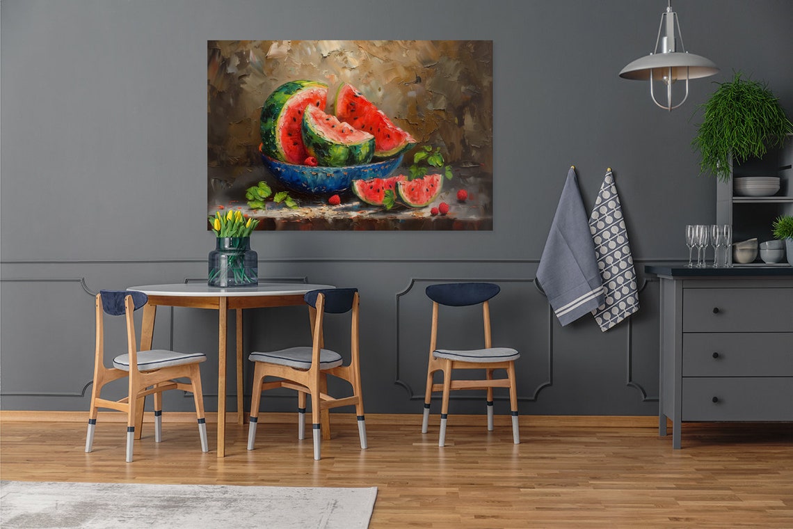 Watermelon Still Life Painting Art Blue Bowl Summer Fruit Poster - Image 5