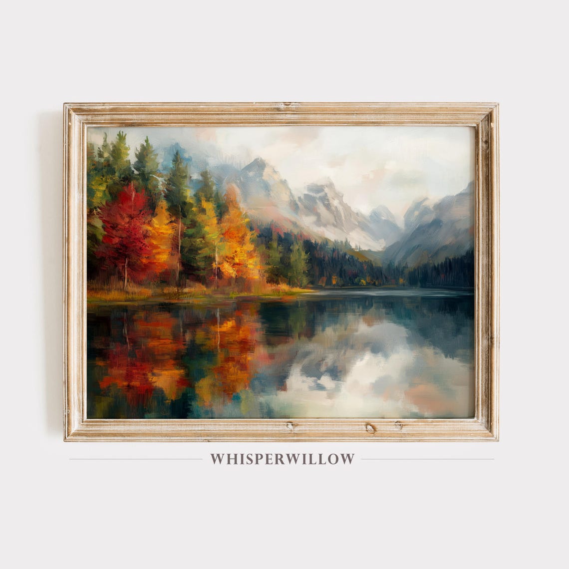 Autumn Lake Landscape Painting Vibrant Foliage Mountain Poster