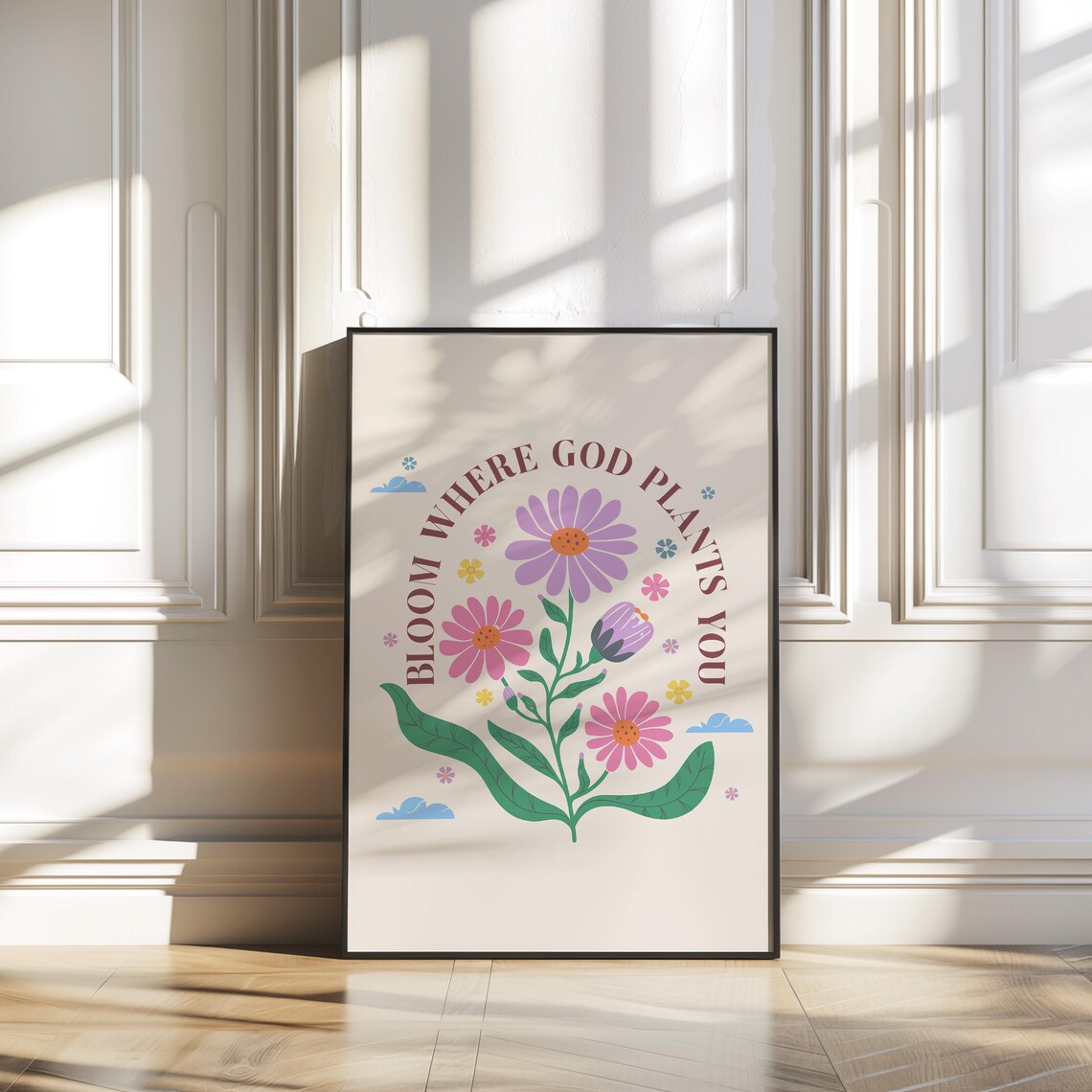 Bloom Where God Plants You Retro Floral Daisy Christian Quote Poster - Image 2