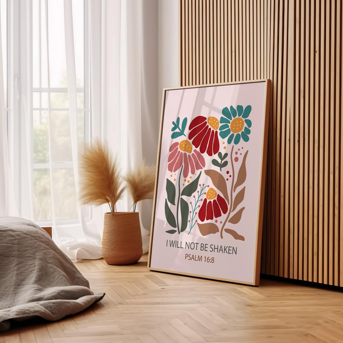 Psalm 16:8 I Will Not Be Shaken Bold Red Daisy Floral Bible Poster - Image 3