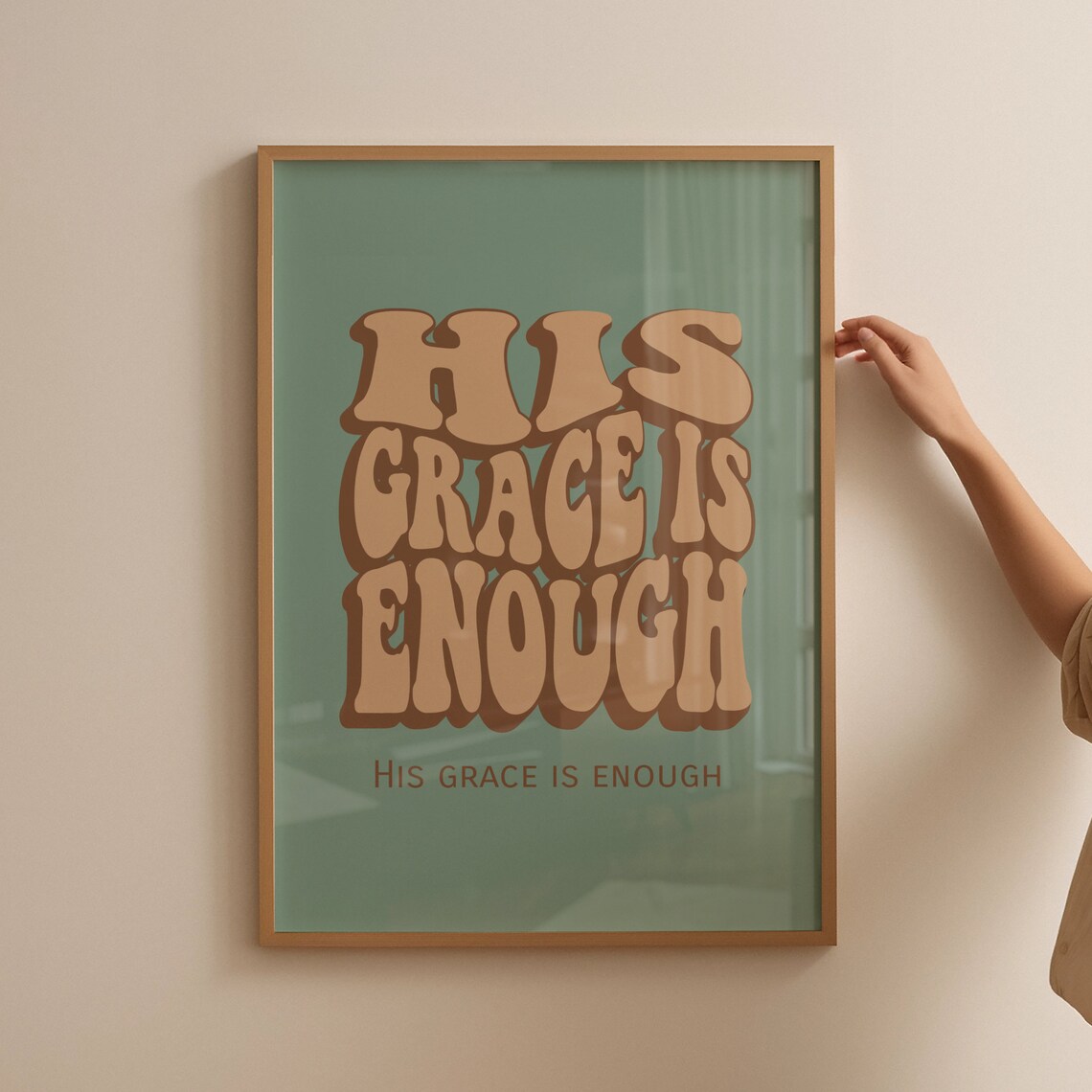 His Grace Is Enough Retro Bubble Letter Teal Christian Poster - Image 5