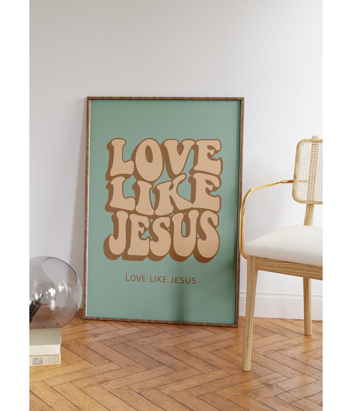 Groovy 70s Style Sage Green Love Like Jesus Typography Art Poster - Image 2