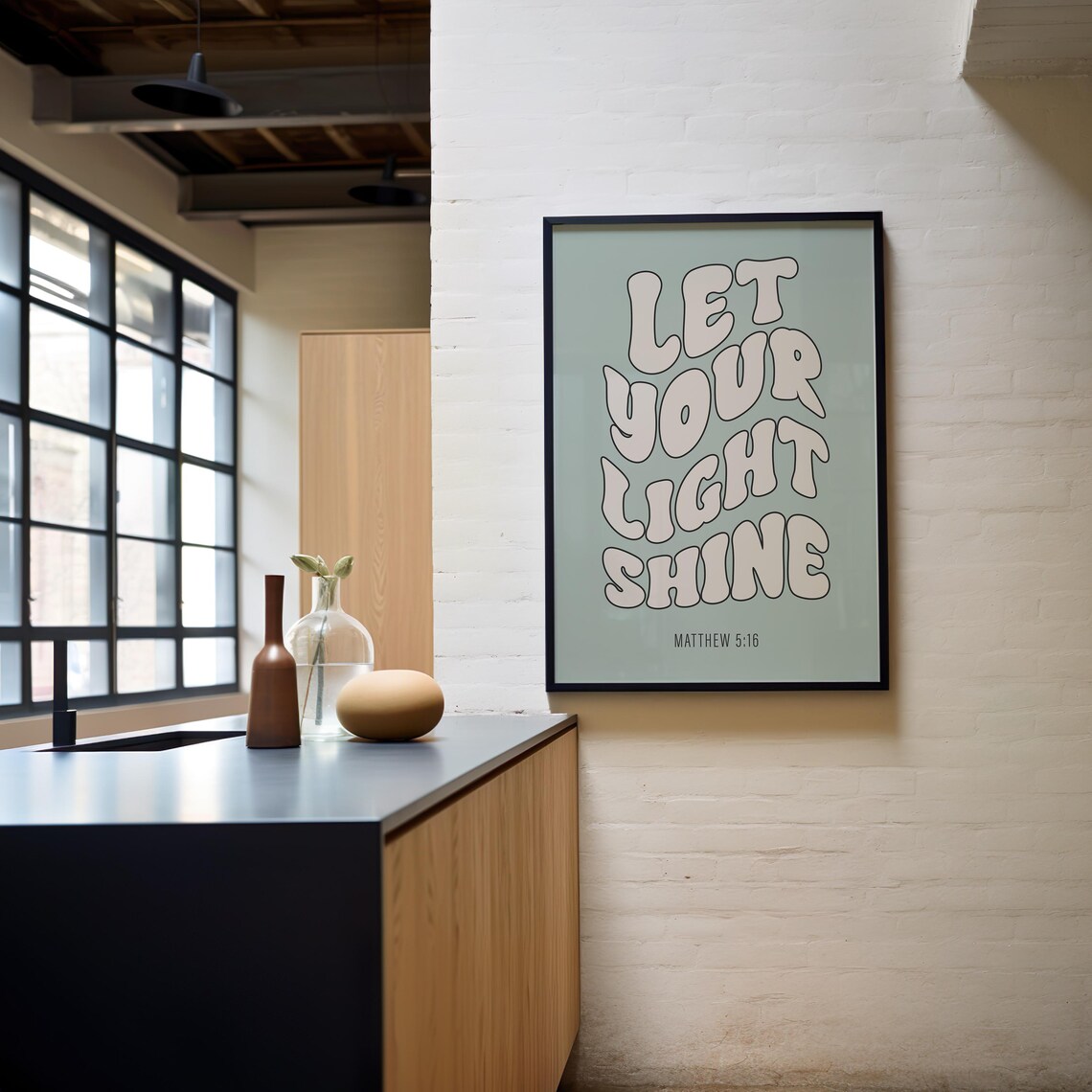Let Your Light Shine Matthew 5 16 Groovy Sage Wall Quote Poster - Image 3
