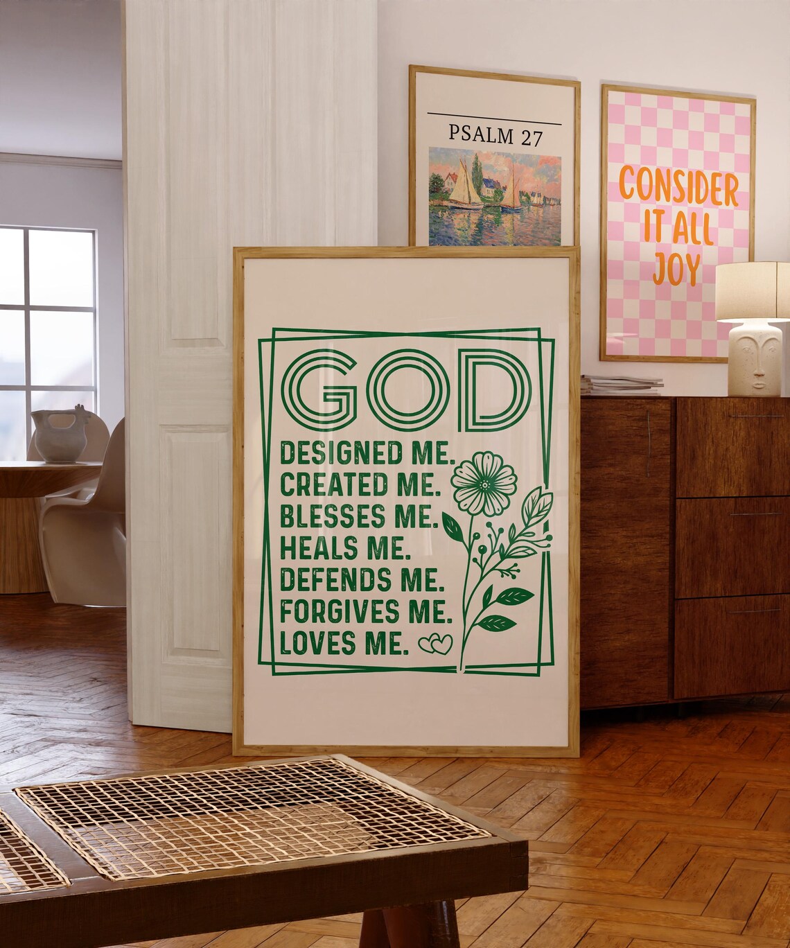 God Designed Me Created Me Green Botanical Affirmation Poster - Image 3