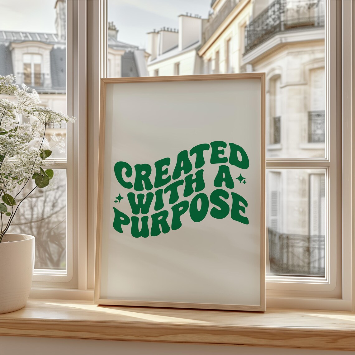 Created With A Purpose Green Retro Wavy Lettering Quote Poster - Image 3