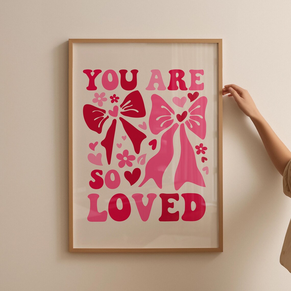 You Are So Loved Pink Bow Retro Heart Quote Christian Wall Poster - Image 3