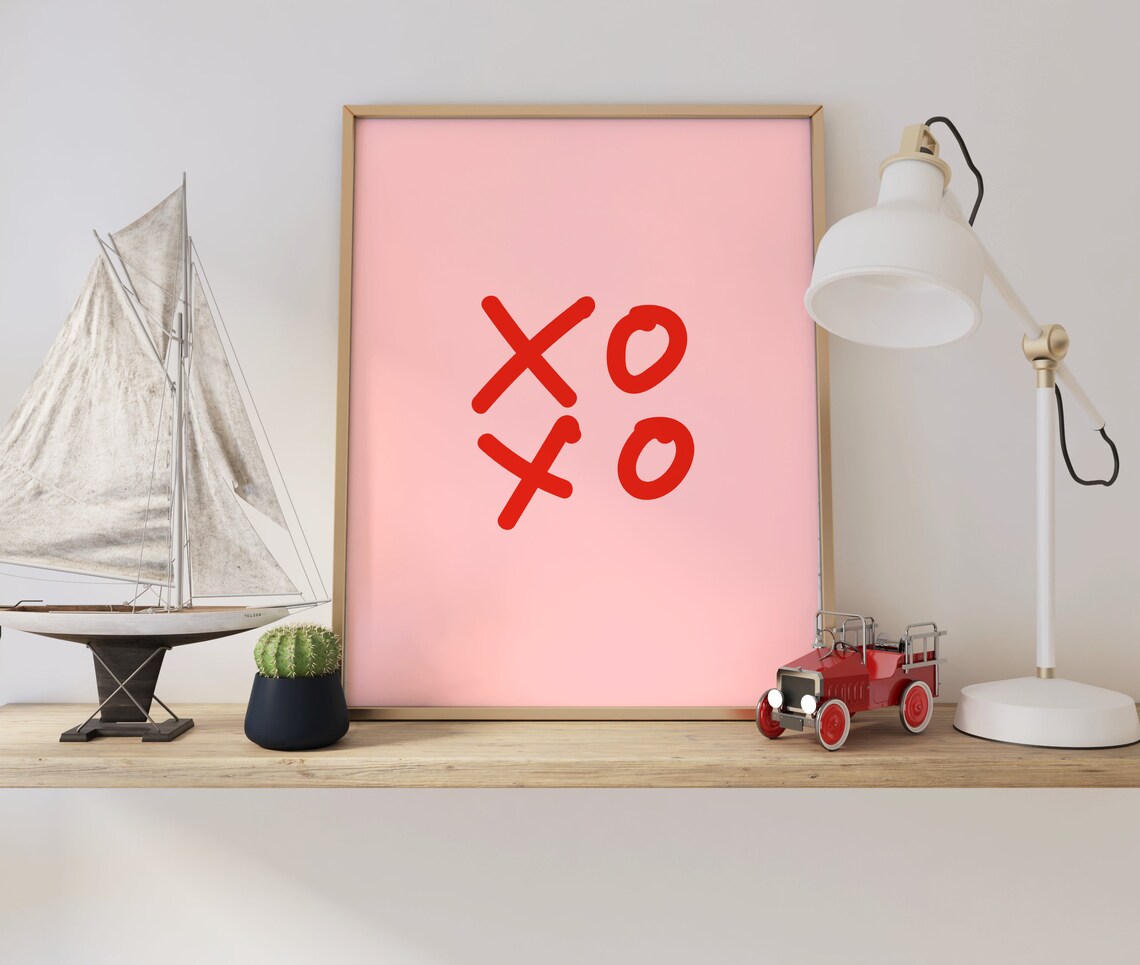 XOXO Red Handwritten Lettering Pink Love Sign Decor Quote Poster - Image 2