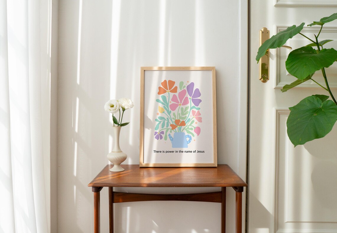 There Is Power In The Name Of Jesus Floral Wall Quote Poster - Image 2