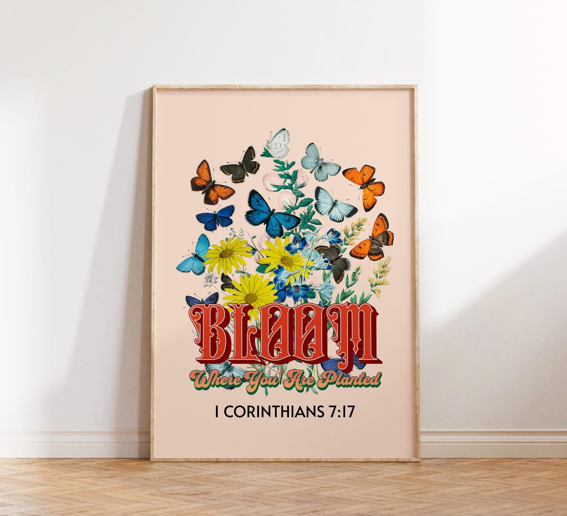 Retro Christian Wall Print Corinthians Scripture Christian Poster Bible Verse Wall Decor Art Floral Poster - Image 3