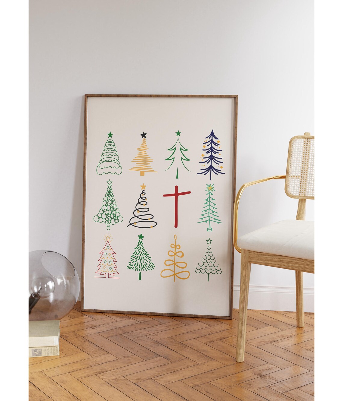 Twelve Christmas Trees Cross Holiday Line Art Christian Poster - Image 4