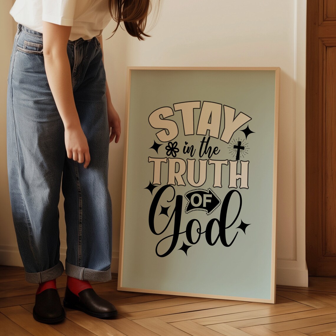 Stay In The Truth Of God Blue Retro Typography Christian Poster - Image 2