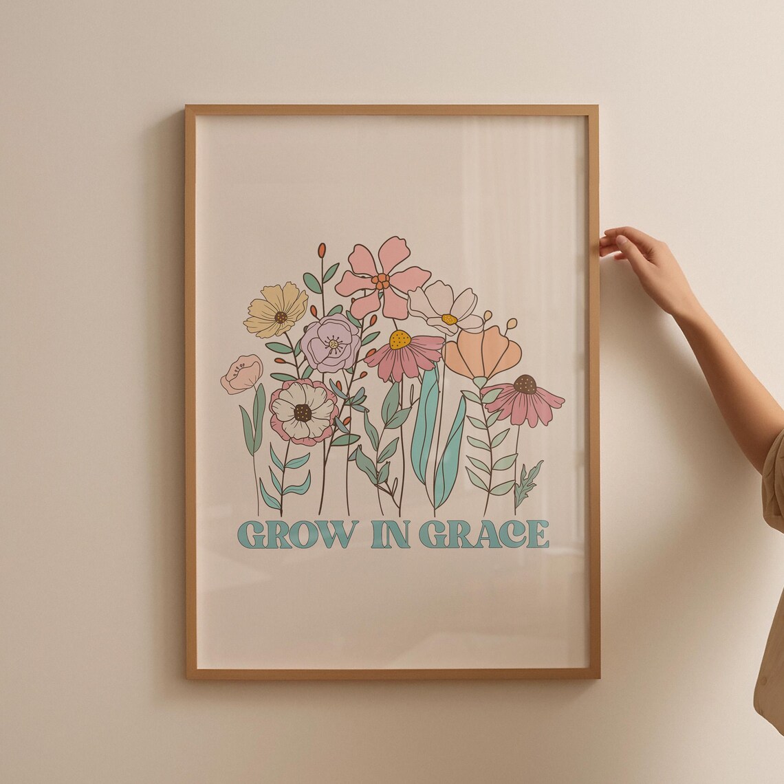 Grow In Grace Pastel Wildflower Line Art Christian Quote Poster - Image 5