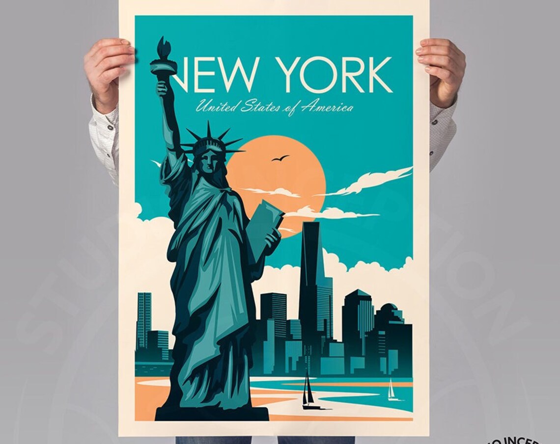 New York Travel Poster, Statue Of Liberty Skyline - Image 3
