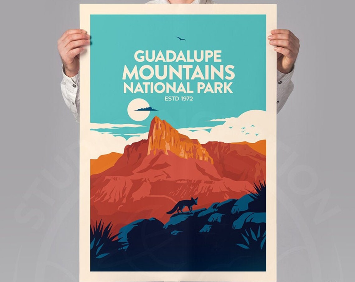 Guadalupe Mountains National Park Texas Peak Fox Vintage Travel Poster - Image 3