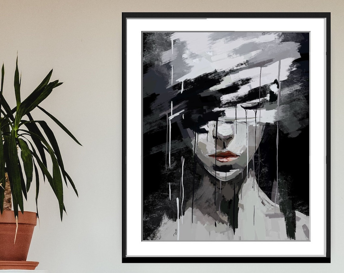 Abstract Woman Portrait In Black White Paint Brushstrokes Poster